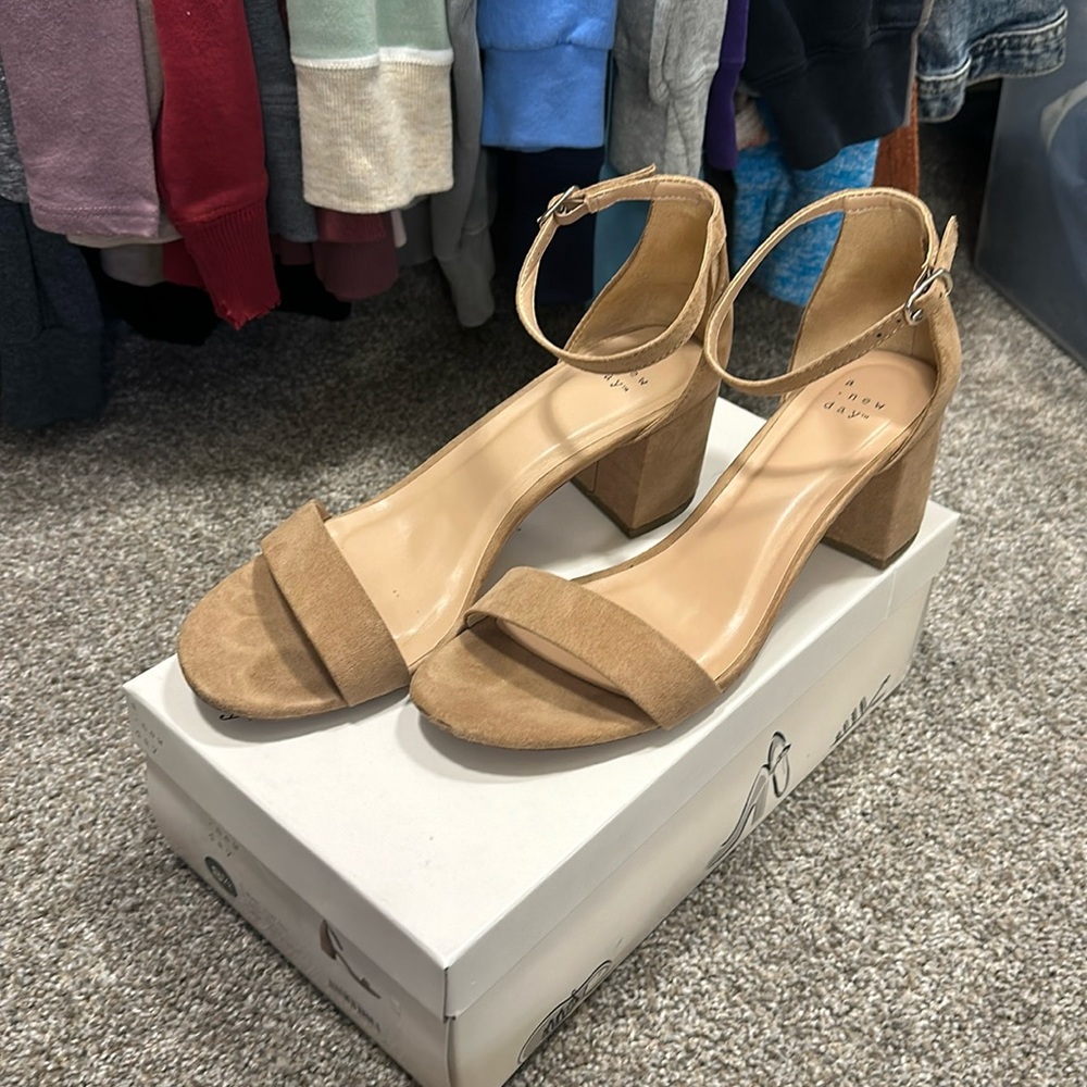 a new day Tan Suede Block Heel Sandals